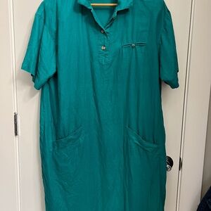 Vintage Neiman Marcus 100% Linen Green Dress 1980 Size 12 Made in Hongkong